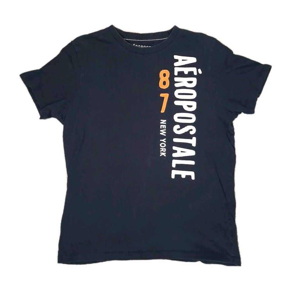 Aeropostale Mens Large L Navy Blue Vertical Graphic Tee 87 New York Short Sleeve